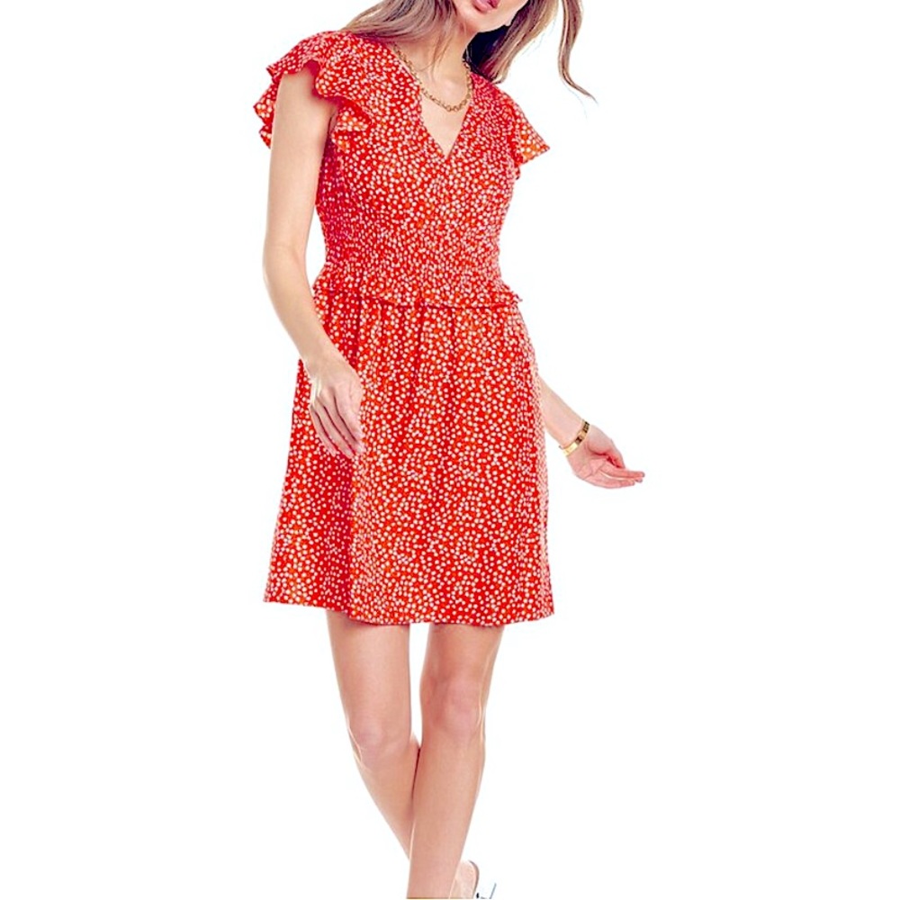 Rebecca Taylor Malia Floral Ruffle Dress Red
